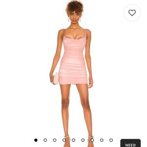 REVOLVE More to Come Camille Mesh Draped Pink Ruched Mini Bodycon Dress
